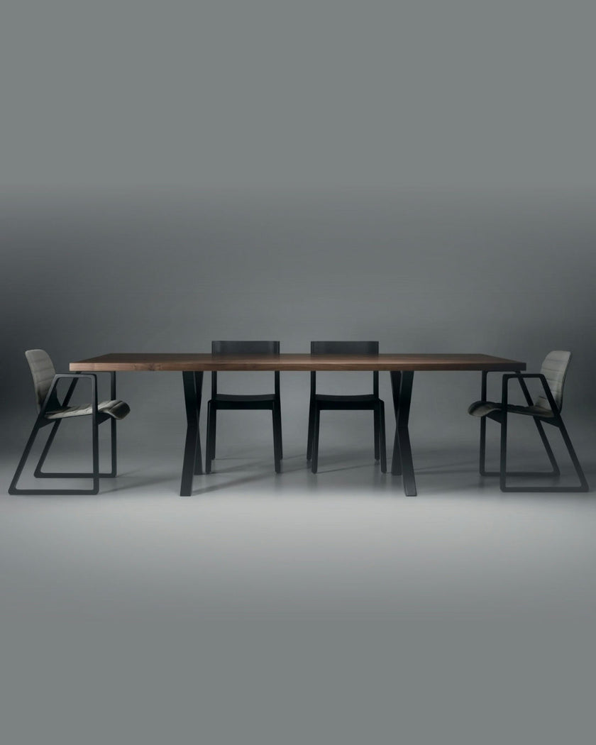 Cross Console Table – Walnut Finish with Sculptural X-Base Design