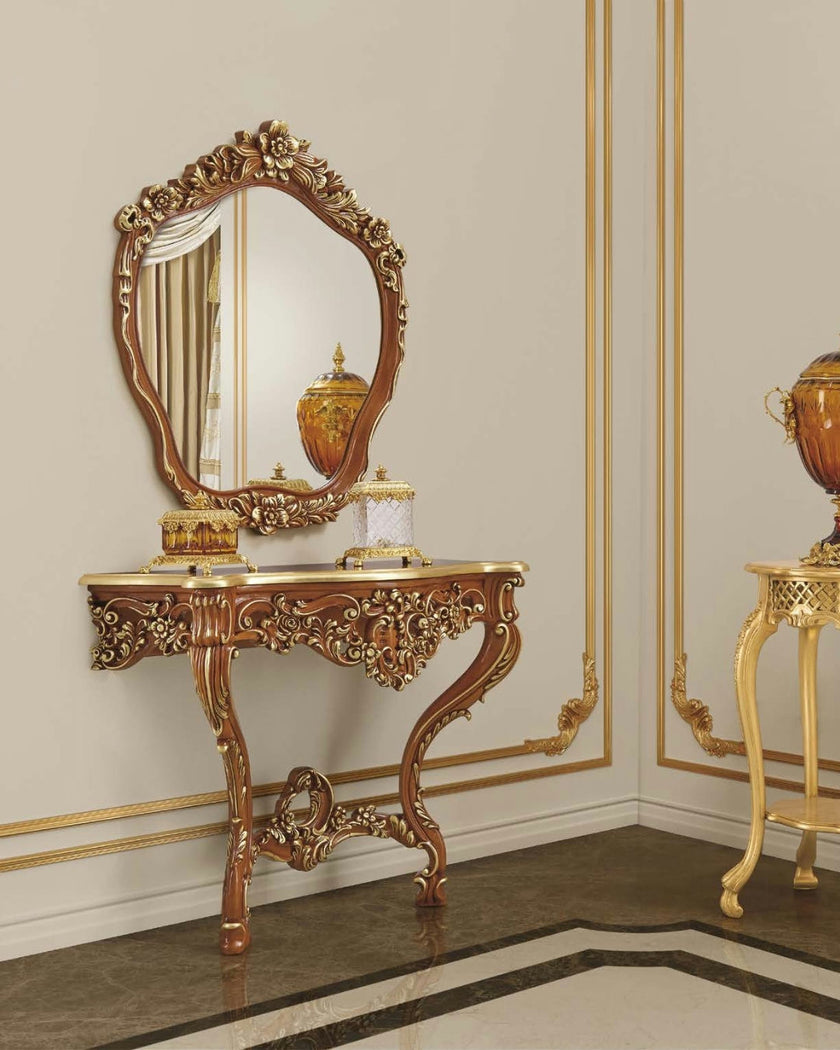 Timeless Florentine Bloom Console in Walnut & Gold*