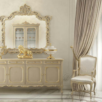 Eclectic Imperial Carved Chair with Armrest in Pearl Satin*