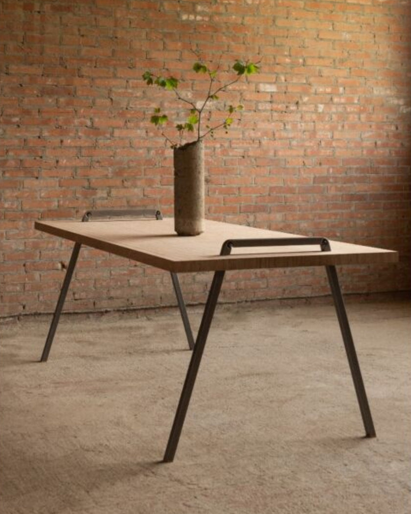 Strato Table – Laminated Beech and Powder-Coated Steel**