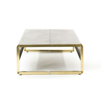 FUMÉE Rectangular Coffee Table – Brass Artistry Meets Smoky Steel