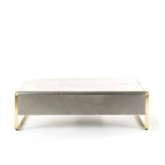 FUMÉE Rectangular Coffee Table – Brass Artistry Meets Smoky Steel