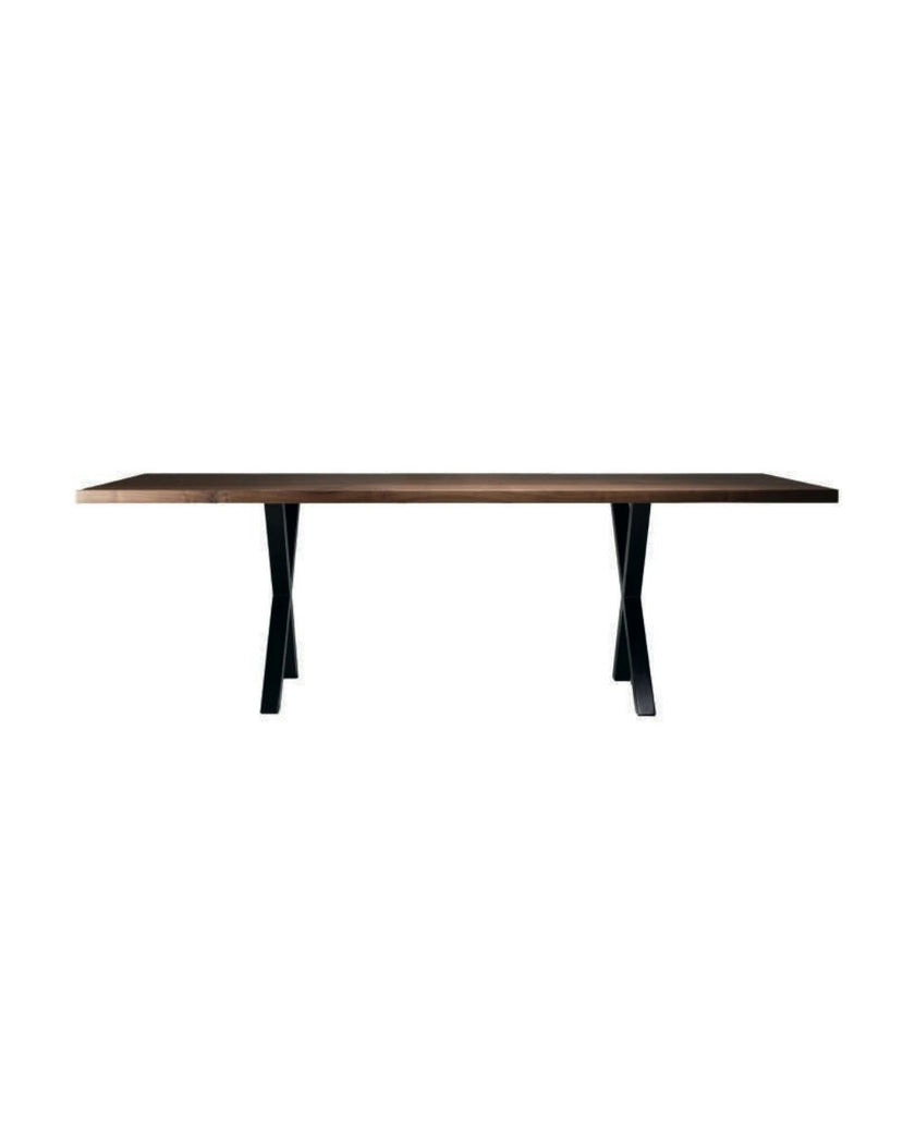 Cross Console Table – Walnut Finish with Sculptural X-Base Design