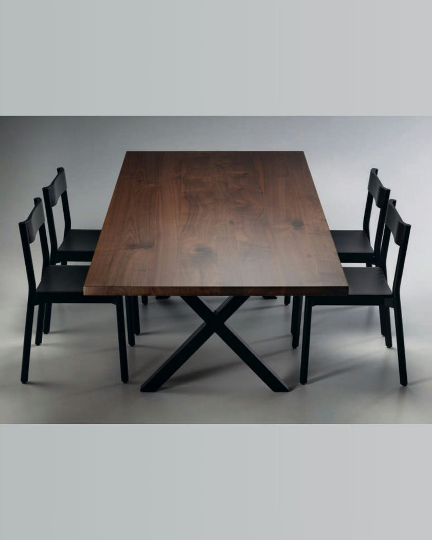 Cross Console Table – Walnut Finish with Sculptural X-Base Design