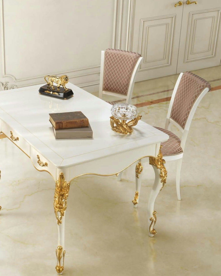 Timeless Luxe Ivory Dining Without Armrest Gold Accents*