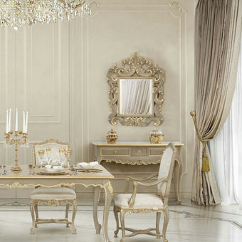 Eclectic Imperial Carved Chair with Armrest in Pearl Satin*