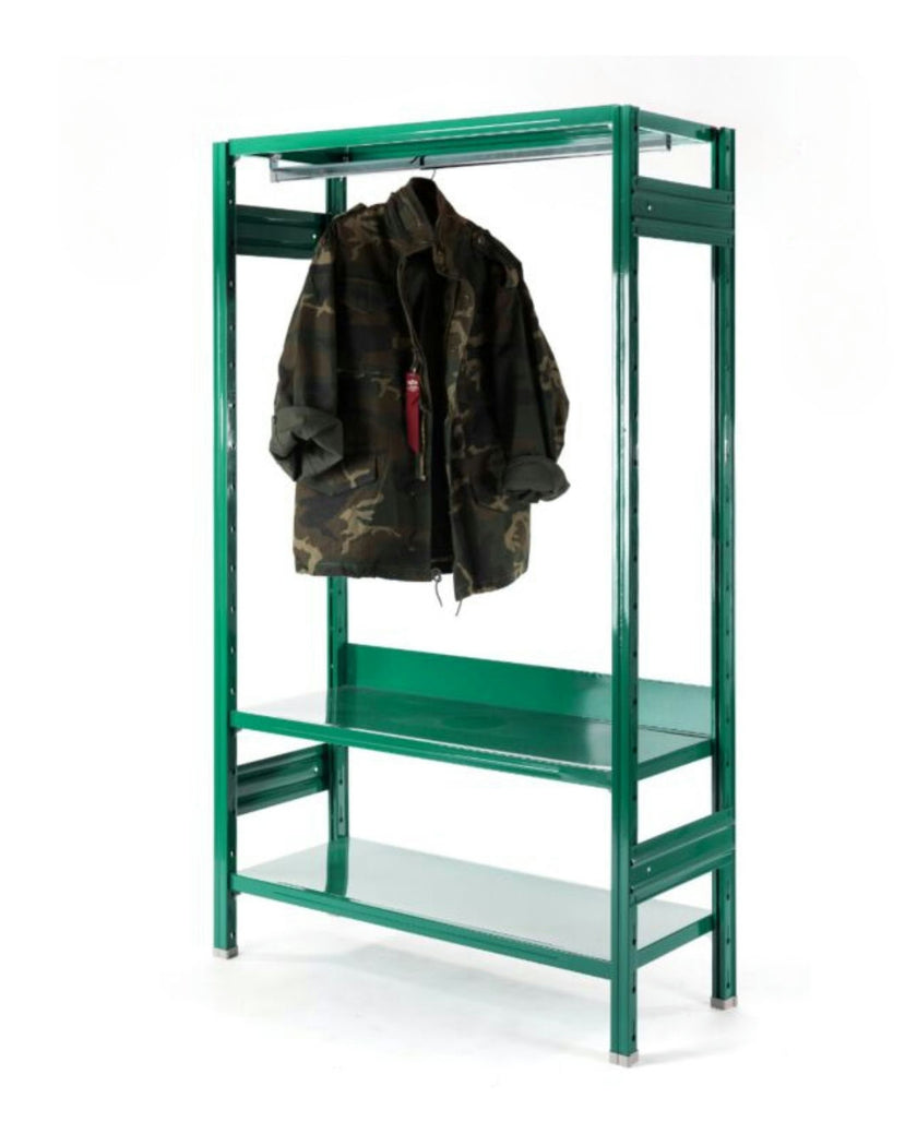Forest Industrial Wardrobe – Streamlined Storage with Sculptural Presence