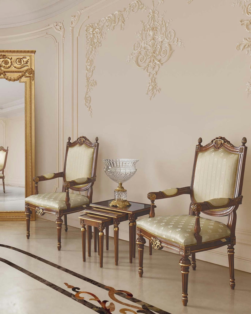 Timeless Imperial Scrollback Armchair in Gold Damask*