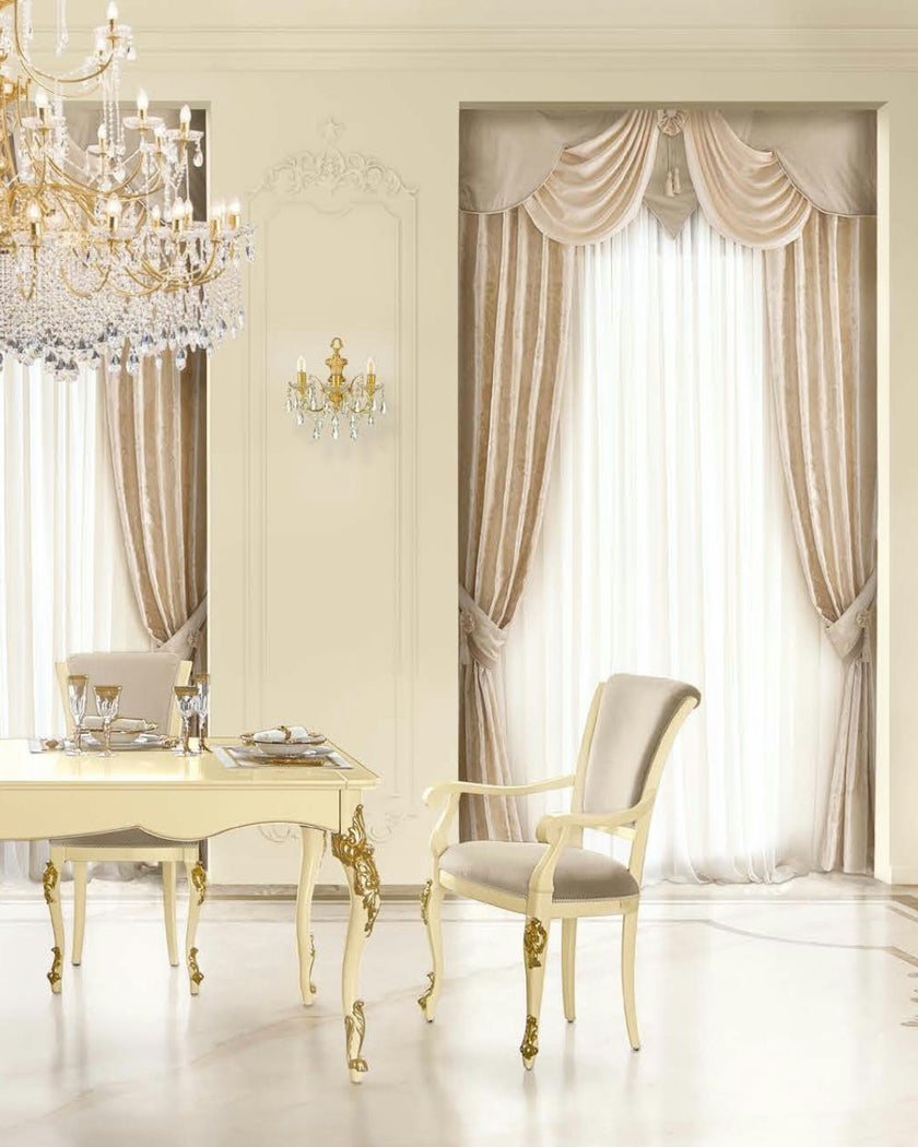 Timeless Luxe Ivory Dining With Armrest Gold Accents*